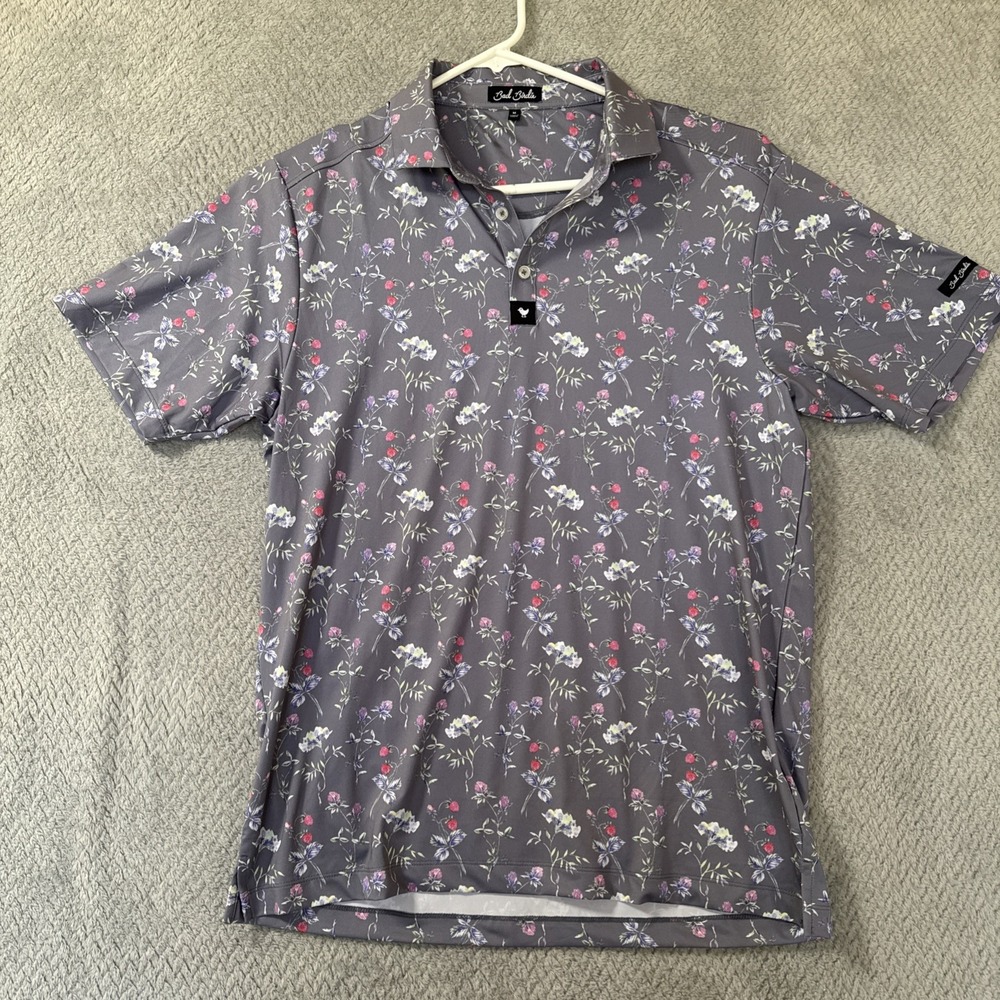 Bad Birdie Golf Polo Shirt Mens Sz M Purple Floral